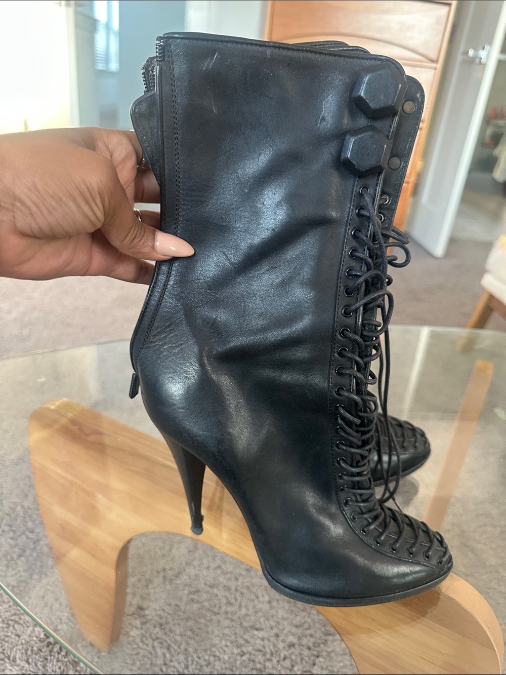 Givenchy Black Leather Lace-Up Stiletto Booties